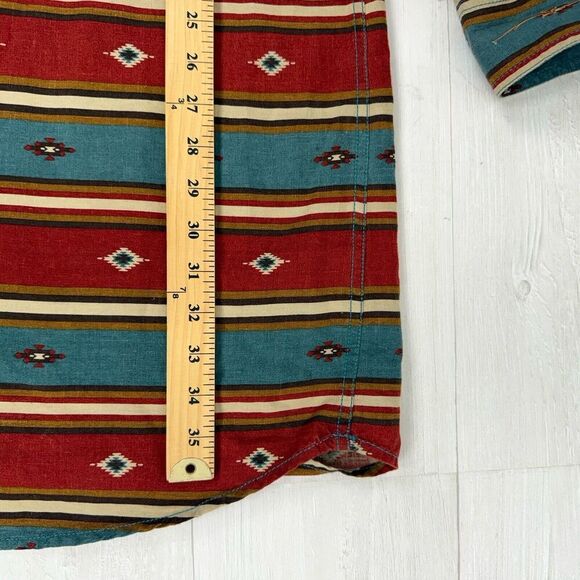 Ryan Michael Tunic Shirt Dress Women L Aztec Blanket Stripe Western Linen Blend - Picture 12 of 14